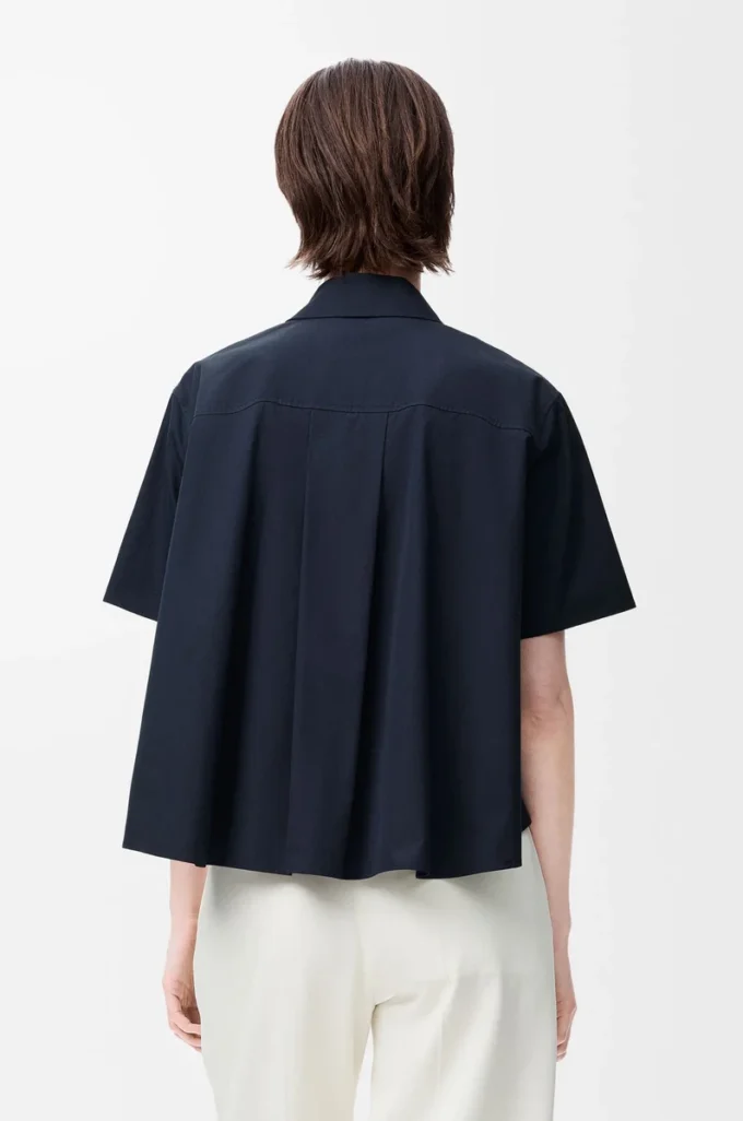 Short sleeve trapeze shirt in cotton Navy Blue Short sleeve trapeze shirt in cotton Navy Blue