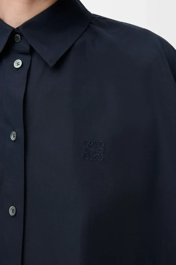 Short sleeve trapeze shirt in cotton Navy Blue Short sleeve trapeze shirt in cotton Navy Blue