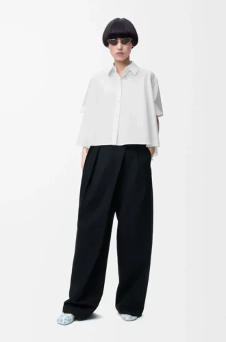 Short sleeve trapeze shirt in cotton White