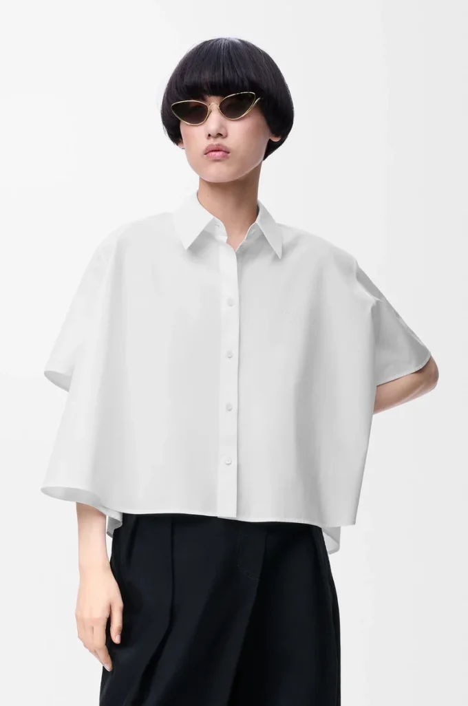 Short sleeve trapeze shirt in cotton White Short sleeve trapeze shirt in cotton White