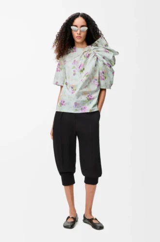 Draped top in silk blend taffeta Light Blue/Multicolor
