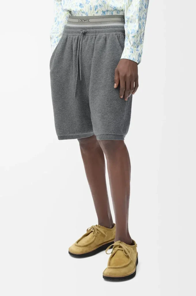 Shorts in wool blend Grey Melange/White