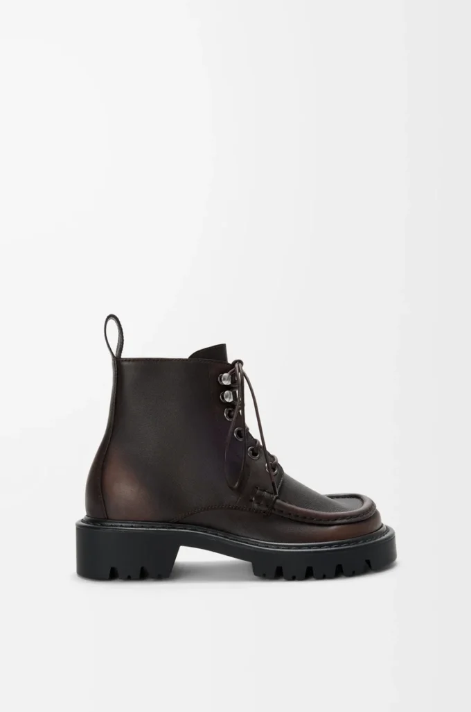Sierra combat ankle boot in brushed-off calfskin Dark Brown