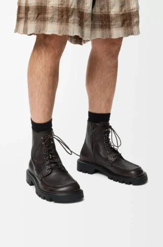 Sierra combat ankle boot in brushed-off calfskin Dark Brown