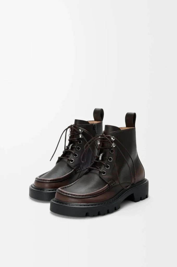 Sierra combat ankle boot in brushed-off calfskin Dark Brown