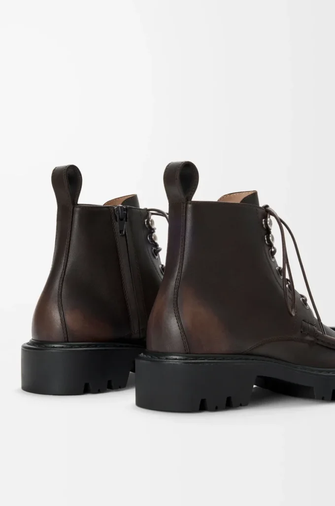 Sierra combat ankle boot in brushed-off calfskin Dark Brown