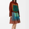Skirt in silk blend Caramel/Bright Green