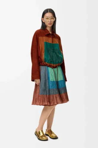 Skirt in silk blend Caramel/Bright Green