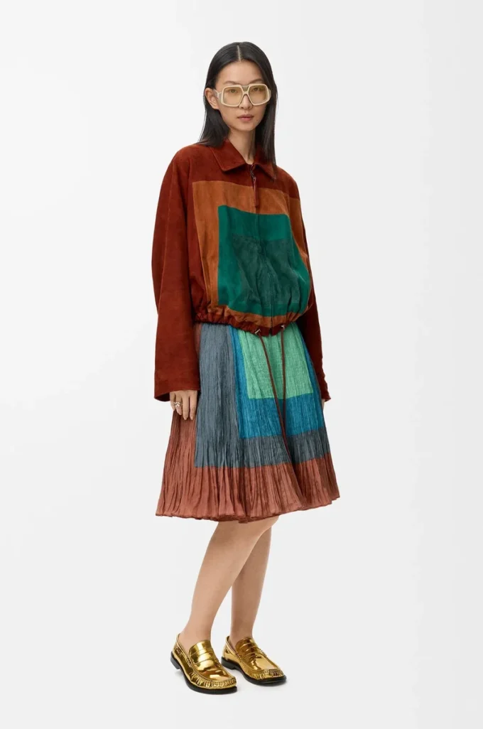 Skirt in silk blend Caramel/Bright Green