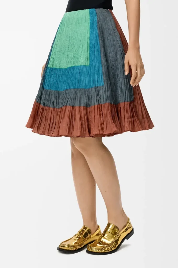 Skirt in silk blend Caramel/Bright Green