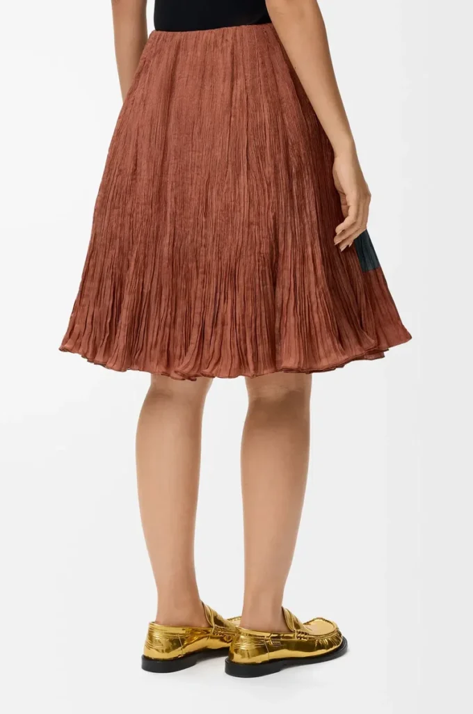Skirt in silk blend Caramel/Bright Green