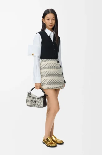 Skirt in wool blend jacquard Black/White