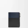 Slim compact wallet in shiny calfskin Black/Deep Navy Slim compact wallet in shiny calfskin Black/Deep Navy