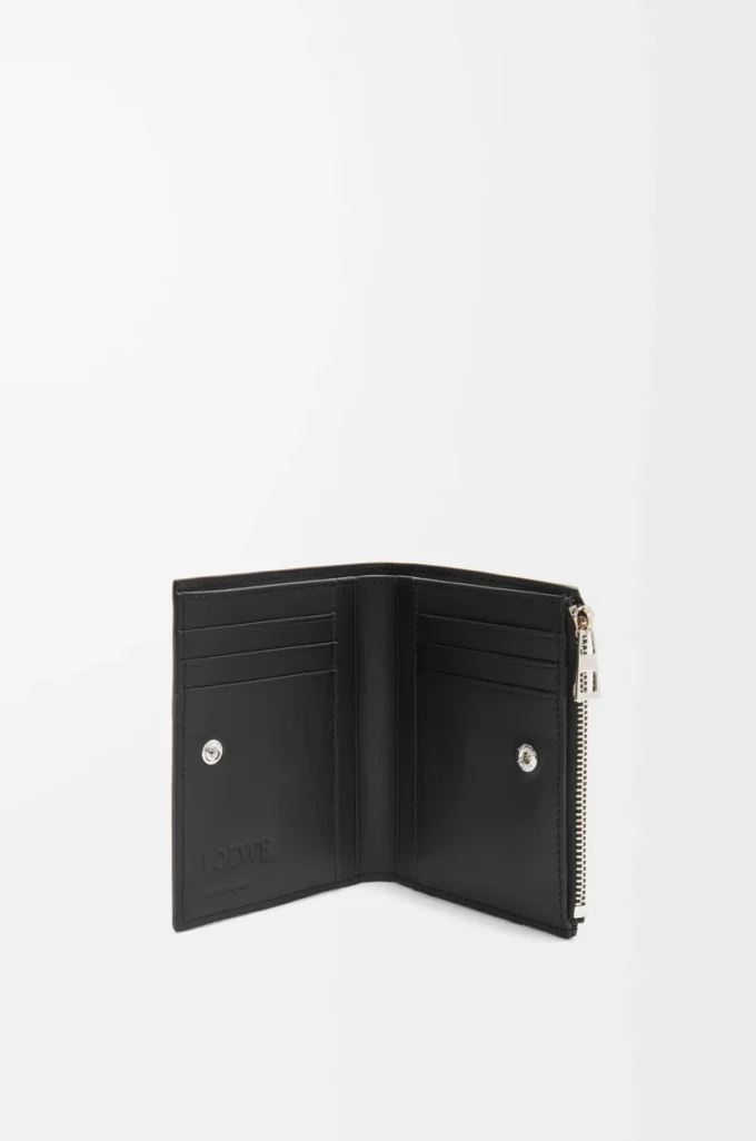 Slim compact wallet in shiny calfskin Black/Deep Navy Slim compact wallet in shiny calfskin Black/Deep Navy