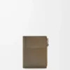 Slim compact wallet in shiny calfskin	Dark Khaki Green/Khaki Green