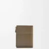 Slim compact wallet in shiny calfskin	Dark Khaki Green/Khaki Green