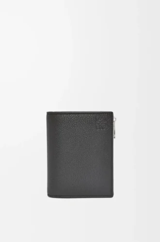 Slim compact wallet in soft grained calfskin Black