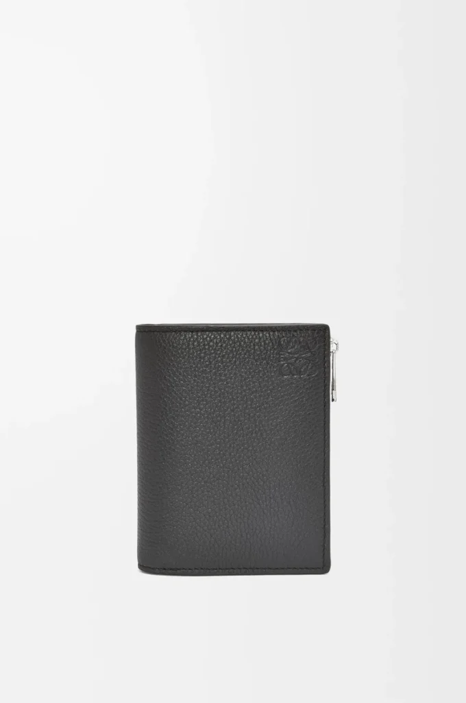 Slim compact wallet in soft grained calfskin Black Slim compact wallet in soft grained calfskin Black