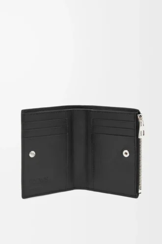 Slim compact wallet in soft grained calfskin Black