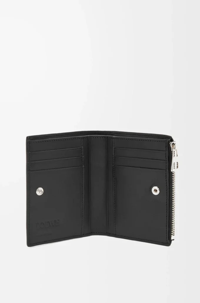 Slim compact wallet in soft grained calfskin Black Slim compact wallet in soft grained calfskin Black
