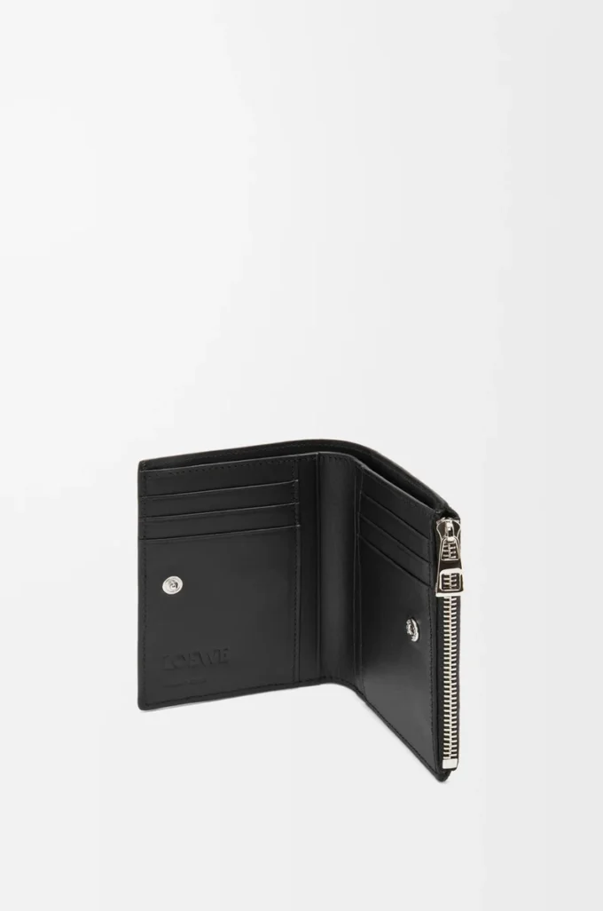 Slim compact wallet in soft grained calfskin Black Slim compact wallet in soft grained calfskin Black