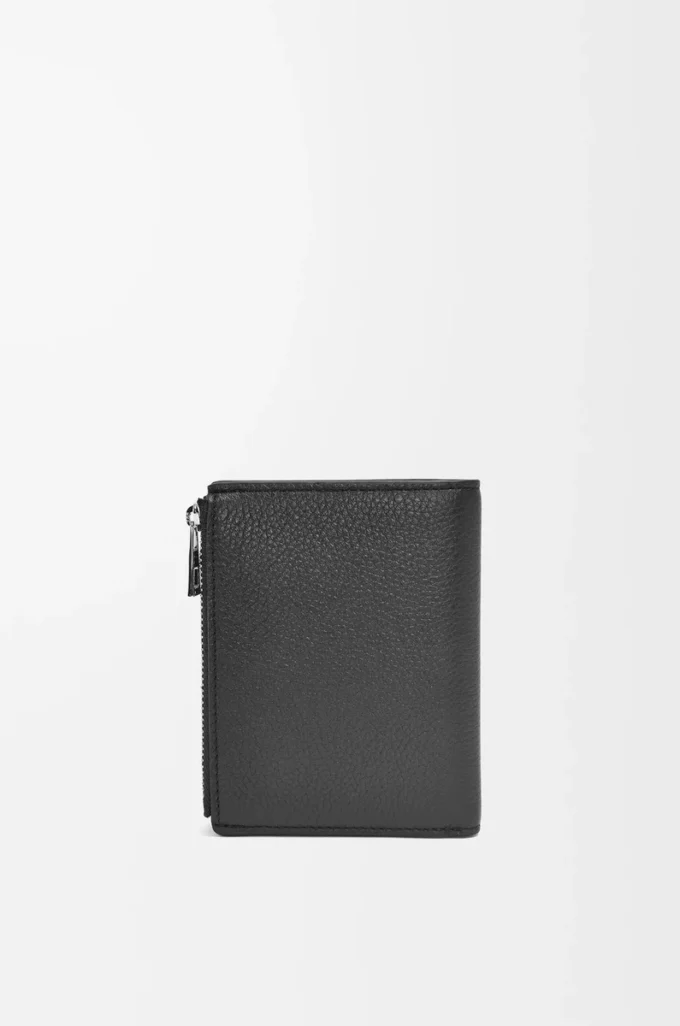 Slim compact wallet in soft grained calfskin Black Slim compact wallet in soft grained calfskin Black