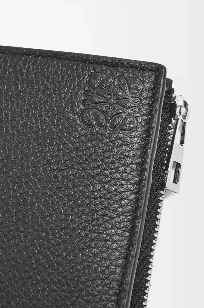 Slim compact wallet in soft grained calfskin Black Slim compact wallet in soft grained calfskin Black