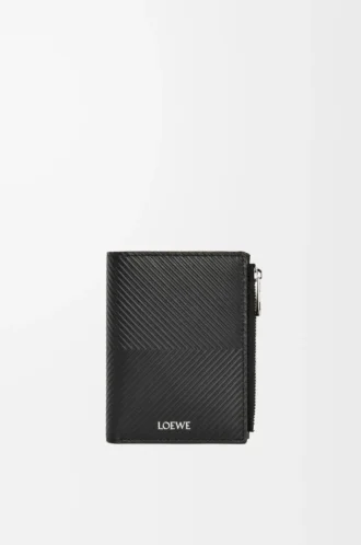 Slim compact walllet in textured classic calfskin Black
