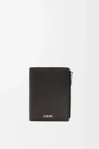 Slim compact walllet in textured classic calfskin Dark Grey