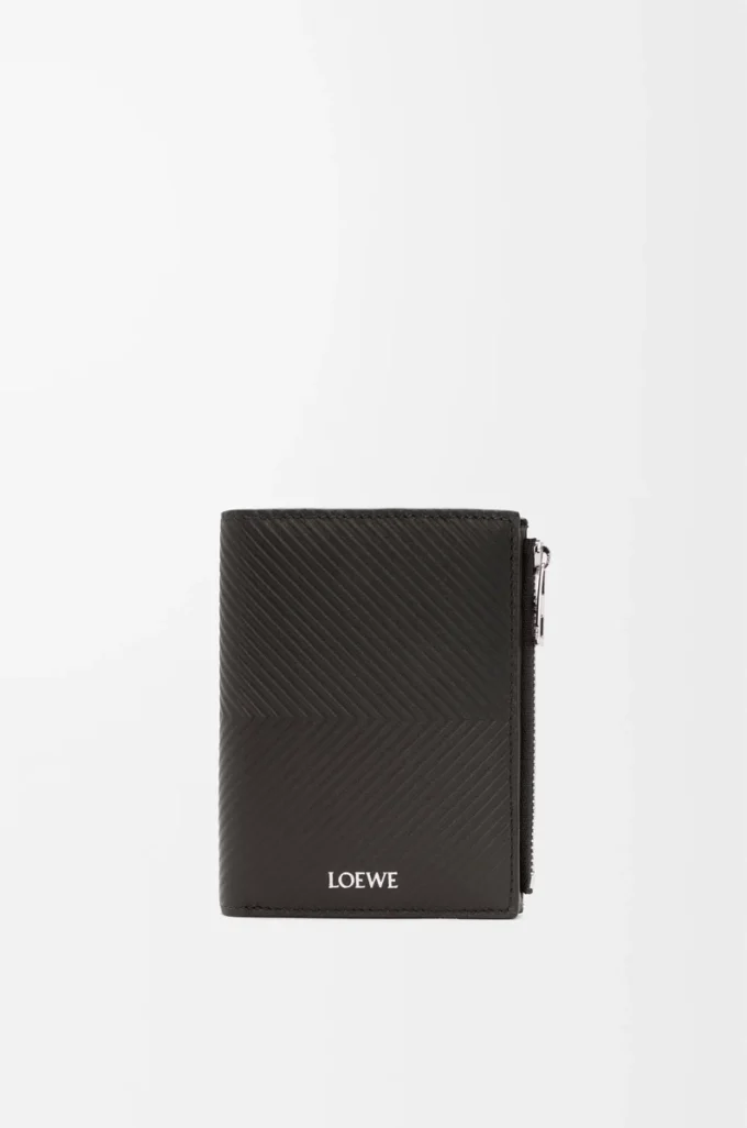Slim compact walllet in textured classic calfskin Dark Grey