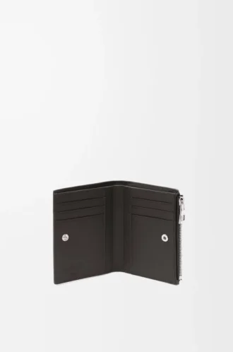 Slim compact walllet in textured classic calfskin Dark Grey