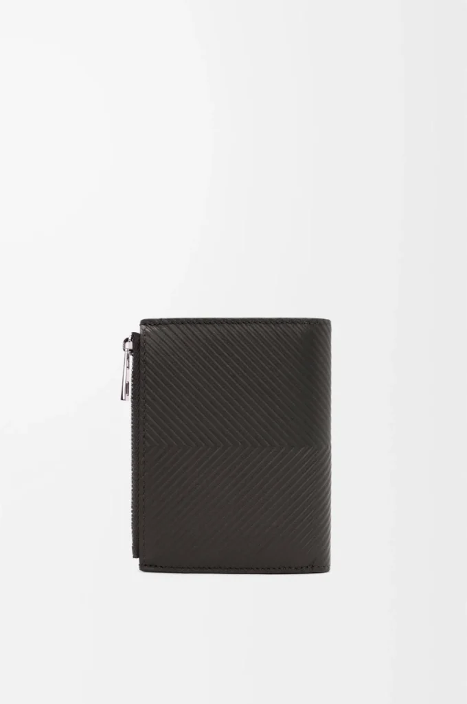 Slim compact walllet in textured classic calfskin Dark Grey