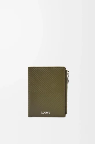 Slim compact walllet in textured classic calfskin Dark Khaki
