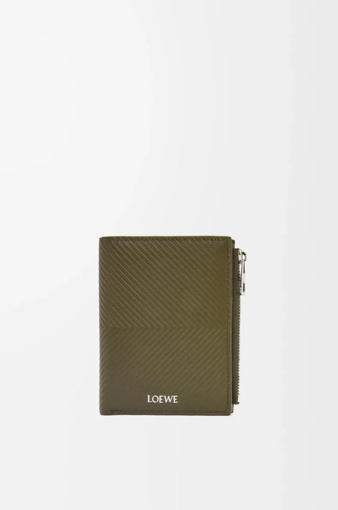 Slim compact walllet in textured classic calfskin Dark Khaki Slim compact walllet in textured classic calfskin Dark Khaki