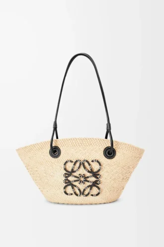 Small Anagram Basket bag in iraca palm and calfskin Natural/Black