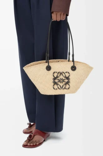 Small Anagram Basket bag in iraca palm and calfskin Natural/Black