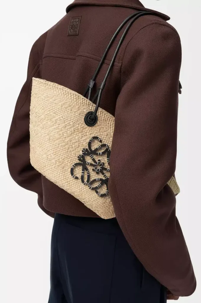 Small Anagram Basket bag in iraca palm and calfskin Natural/Black Small Anagram Basket bag in iraca palm and calfskin Natural/Black