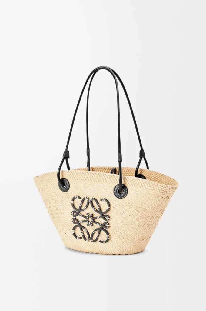 Small Anagram Basket bag in iraca palm and calfskin Natural/Black Small Anagram Basket bag in iraca palm and calfskin Natural/Black