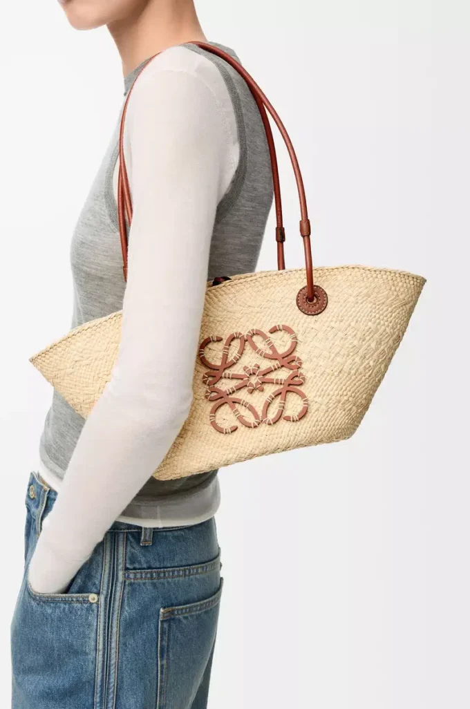 Small Anagram Basket bag in iraca palm and calfskin Natural/Tan Small Anagram Basket bag in iraca palm and calfskin Natural/Tan