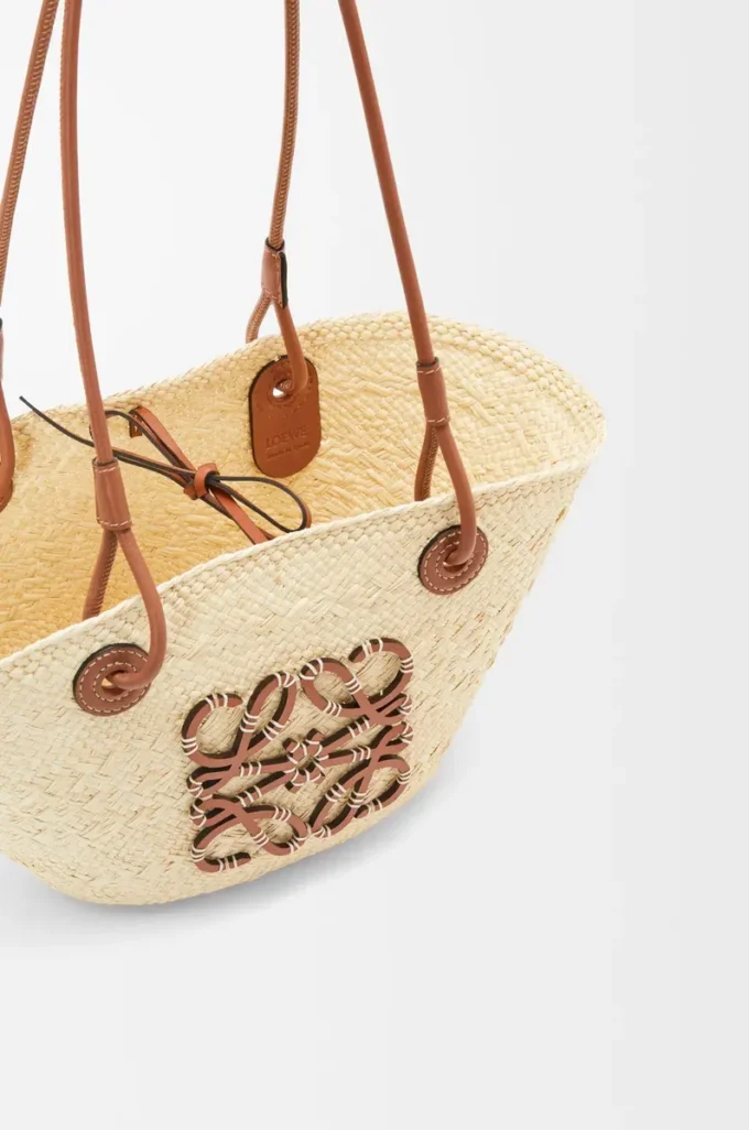 Small Anagram Basket bag in iraca palm and calfskin Natural/Tan Small Anagram Basket bag in iraca palm and calfskin Natural/Tan