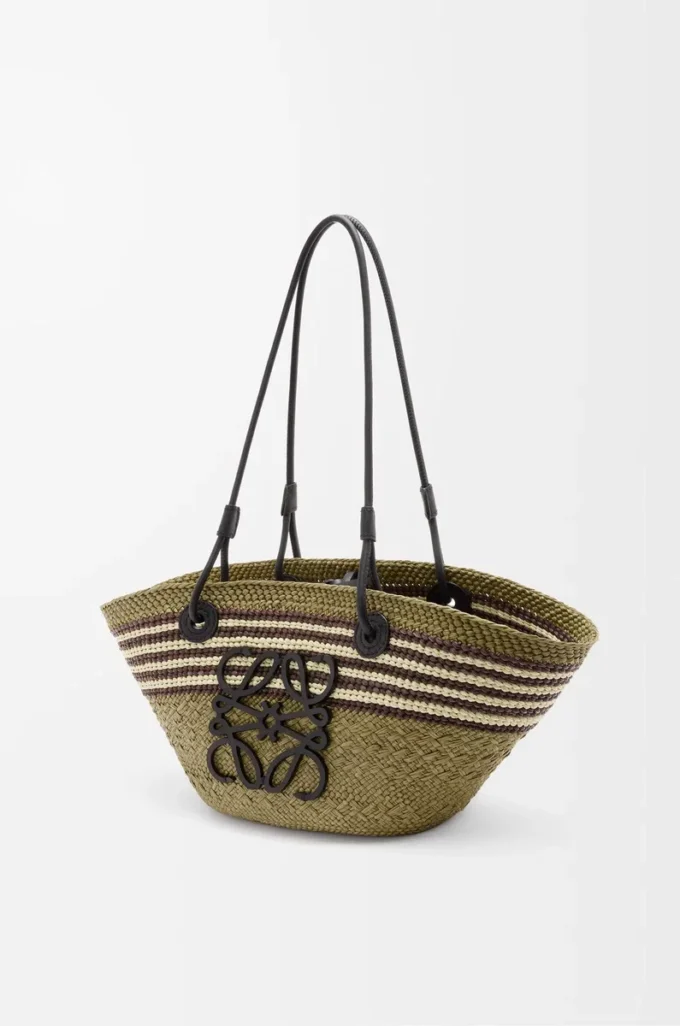 Small Anagram Basket in iraca palm and calfskin Dark Khaki/Black Small Anagram Basket in iraca palm and calfskin Dark Khaki/Black