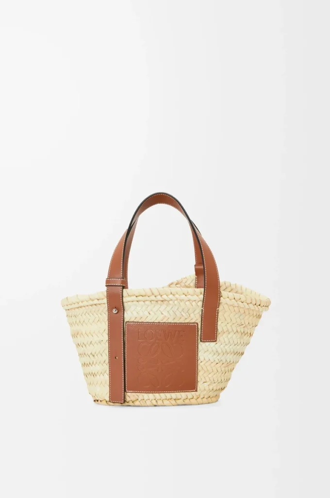 Small Basket bag in palm leaf and calfskin Natural/Tan Small Basket bag in palm leaf and calfskin Natural/Tan