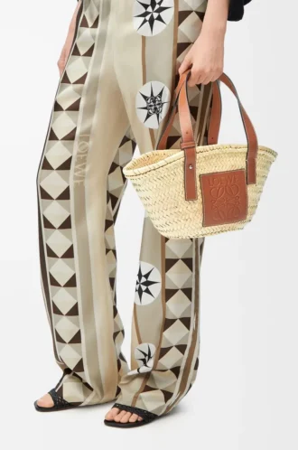 Small Basket bag in palm leaf and calfskin Natural/Tan