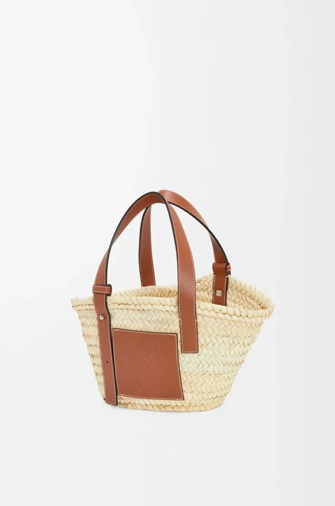 Small Basket bag in palm leaf and calfskin Natural/Tan Small Basket bag in palm leaf and calfskin Natural/Tan