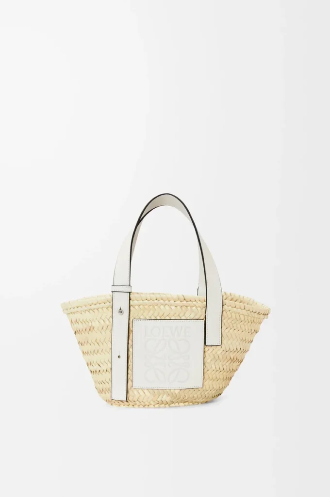 Small Basket bag in palm leaf and calfskin Natural/White Small Basket bag in palm leaf and calfskin Natural/White
