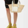 Small Basket bag in palm leaf and calfskin Natural/White Small Basket bag in palm leaf and calfskin Natural/White