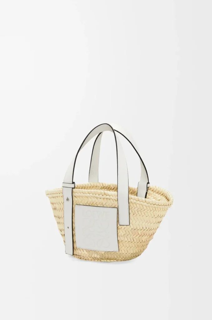 Small Basket bag in palm leaf and calfskin Natural/White Small Basket bag in palm leaf and calfskin Natural/White