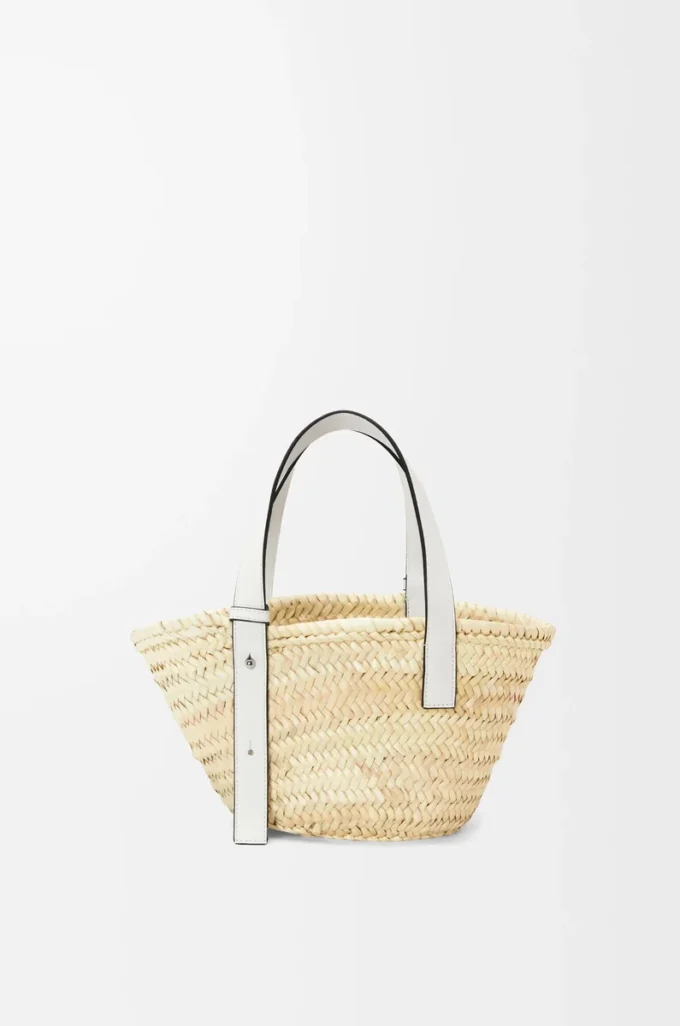 Small Basket bag in palm leaf and calfskin Natural/White Small Basket bag in palm leaf and calfskin Natural/White