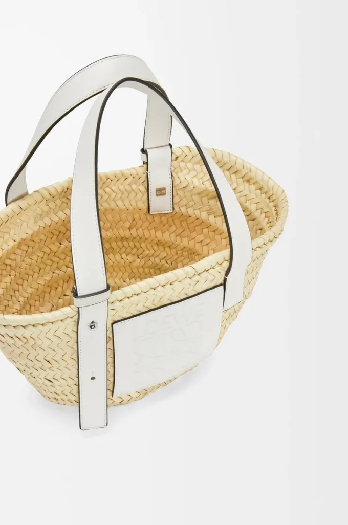 Small Basket bag in palm leaf and calfskin Natural/White Small Basket bag in palm leaf and calfskin Natural/White