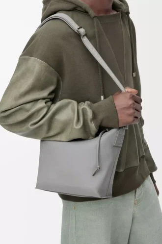 Small Cubi crossbody bag in supple smooth calfskin and jacquard Asphalt Grey